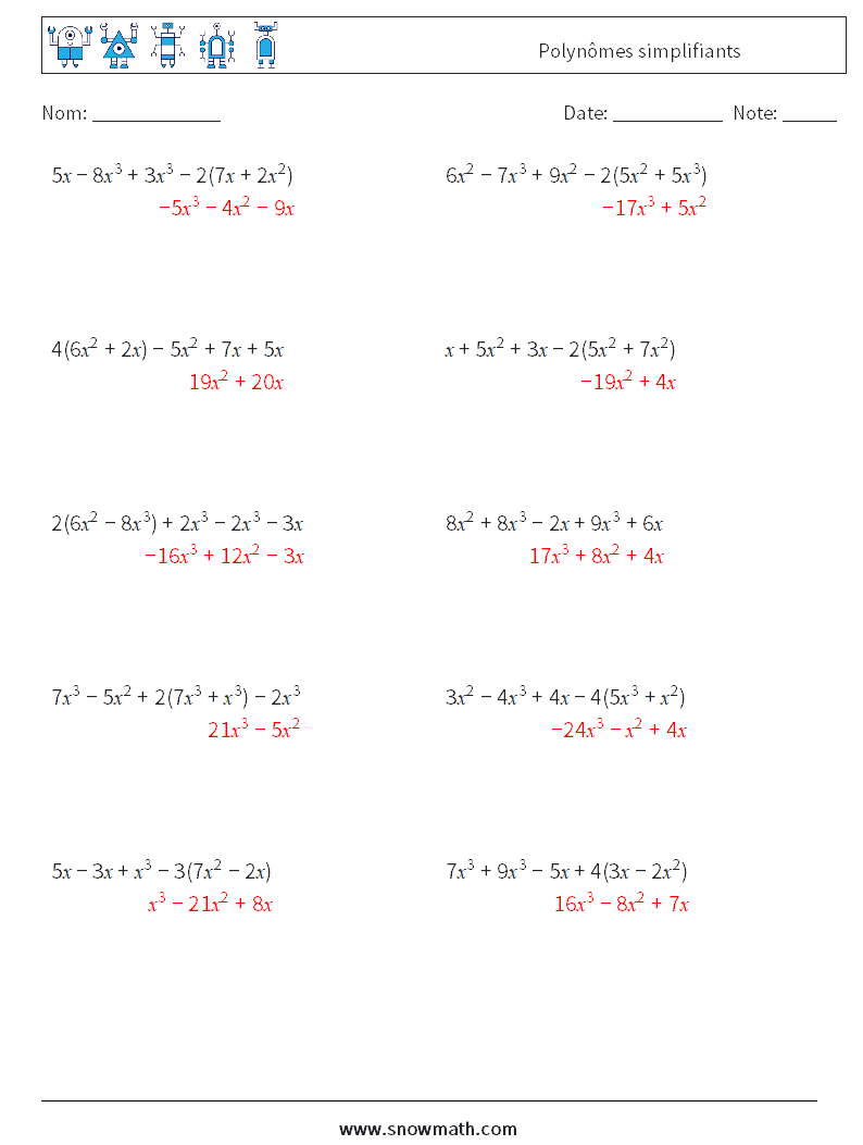 Polynômes simplifiants Fiches d'Exercices de Mathématiques 2 Question, Réponse