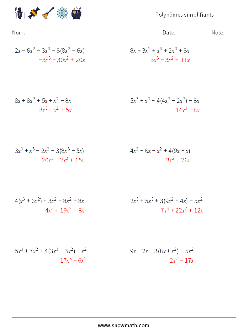 Polynômes simplifiants Fiches d'Exercices de Mathématiques 3 Question, Réponse