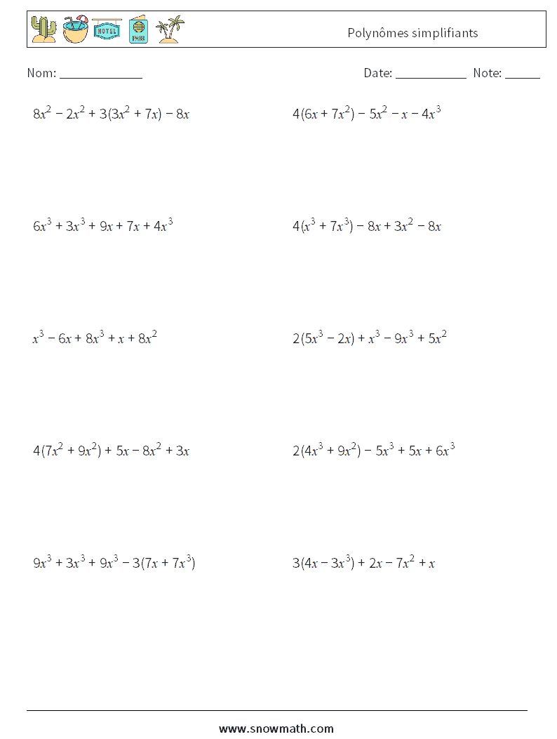 Polynômes simplifiants Fiches d'Exercices de Mathématiques 4
