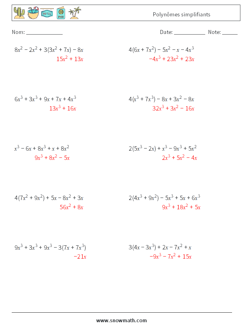 Polynômes simplifiants Fiches d'Exercices de Mathématiques 4 Question, Réponse