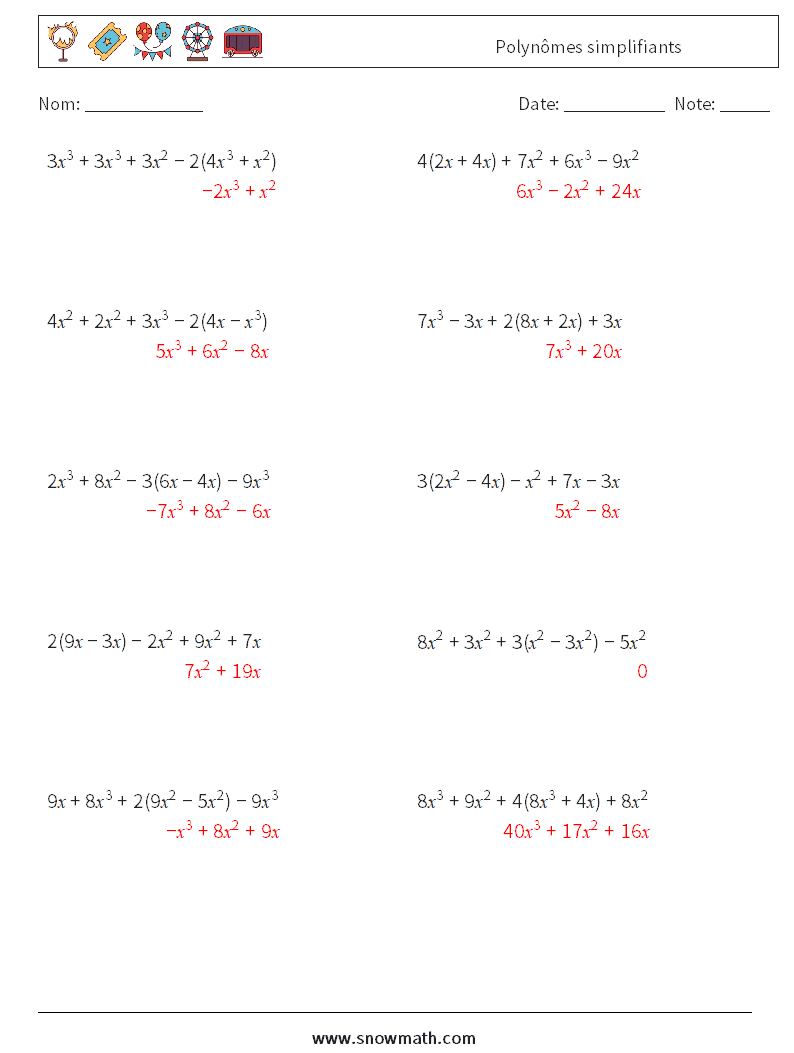 Polynômes simplifiants Fiches d'Exercices de Mathématiques 5 Question, Réponse