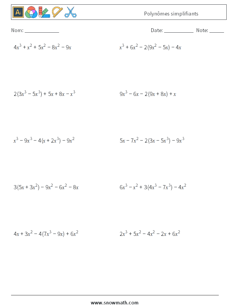 Polynômes simplifiants Fiches d'Exercices de Mathématiques 6