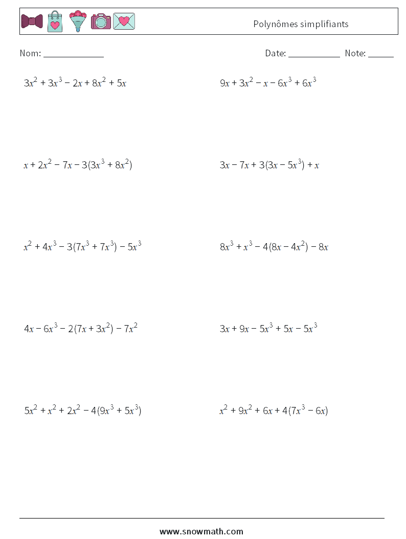 Polynômes simplifiants Fiches d'Exercices de Mathématiques 7