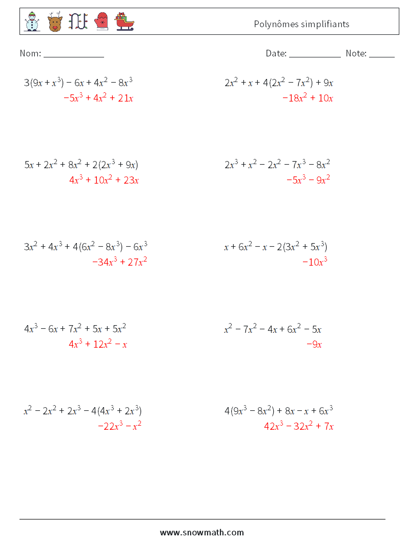 Polynômes simplifiants Fiches d'Exercices de Mathématiques 9 Question, Réponse