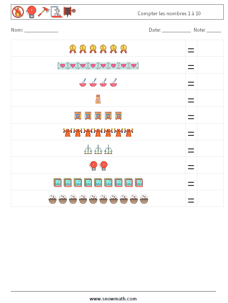 Compter les nombres 1 à 10 Fiches d'Exercices de Mathématiques 18