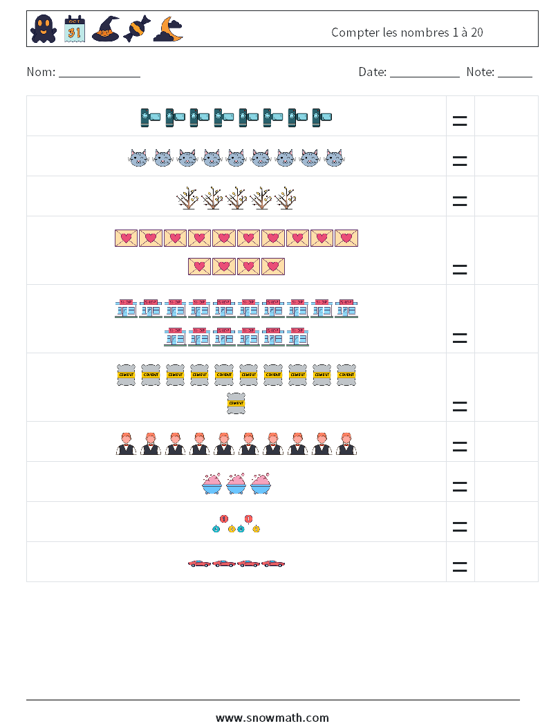 Compter les nombres 1 à 20