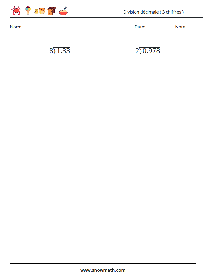 (12) Division décimale ( 3 chiffres ) Fiches d'Exercices de Mathématiques 18
