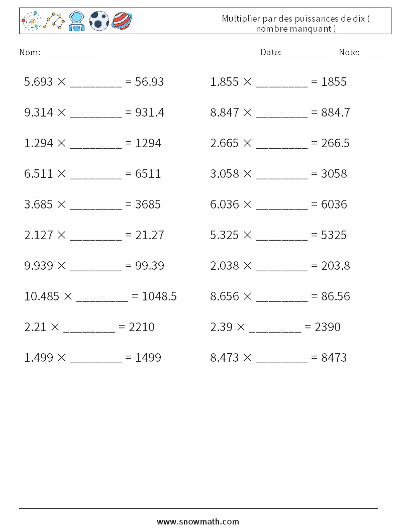 Multiplier par des puissances de dix ( nombre manquant )