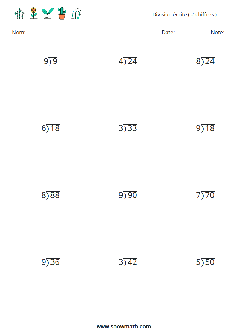 (12) Division écrite ( 2 chiffres ) Fiches d'Exercices de Mathématiques 11