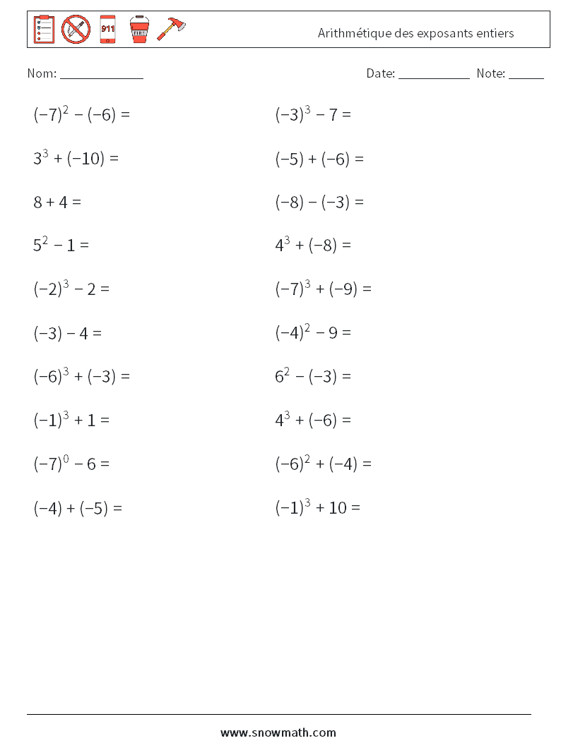 Arithmétique des exposants entiers Fiches d'Exercices de Mathématiques 1