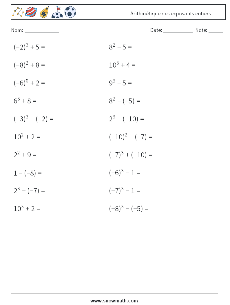 Arithmétique des exposants entiers Fiches d'Exercices de Mathématiques 2