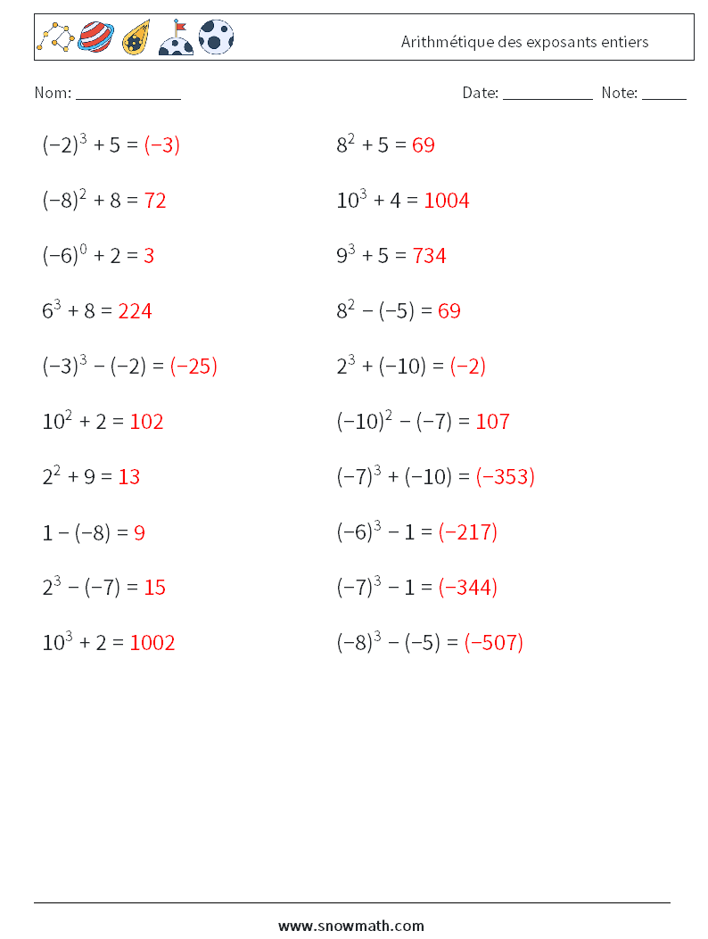 Arithmétique des exposants entiers Fiches d'Exercices de Mathématiques 2 Question, Réponse