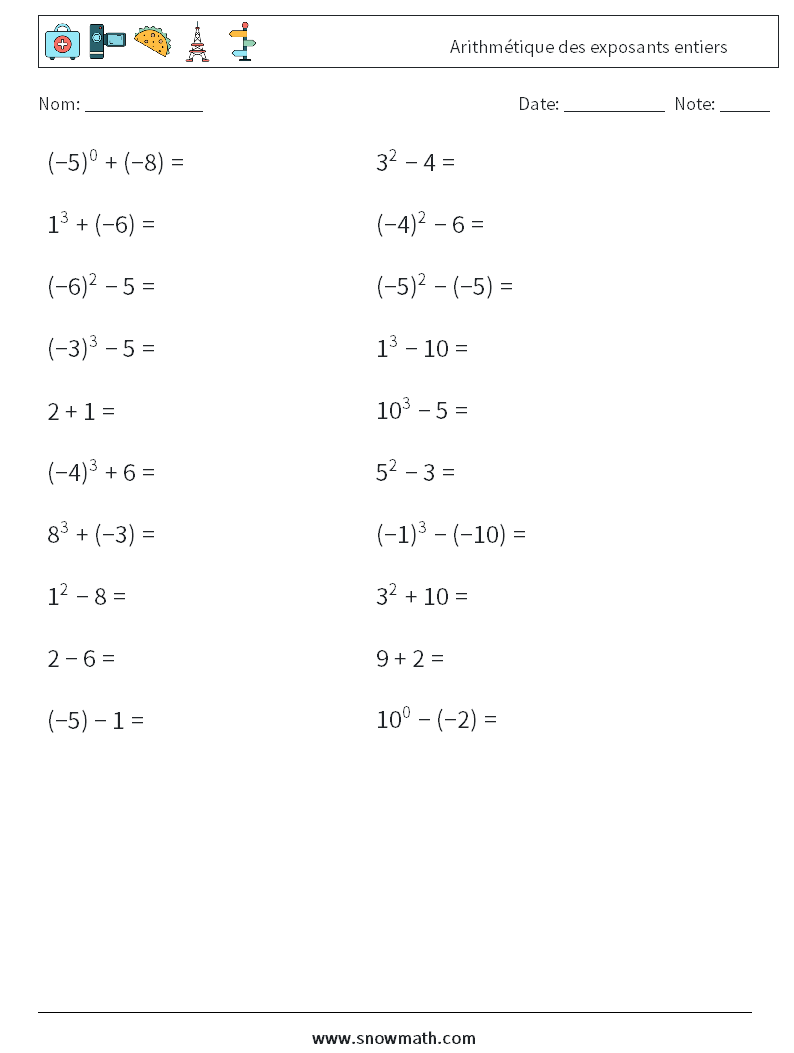 Arithmétique des exposants entiers Fiches d'Exercices de Mathématiques 3