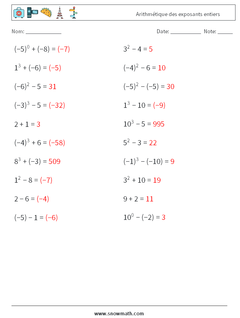 Arithmétique des exposants entiers Fiches d'Exercices de Mathématiques 3 Question, Réponse