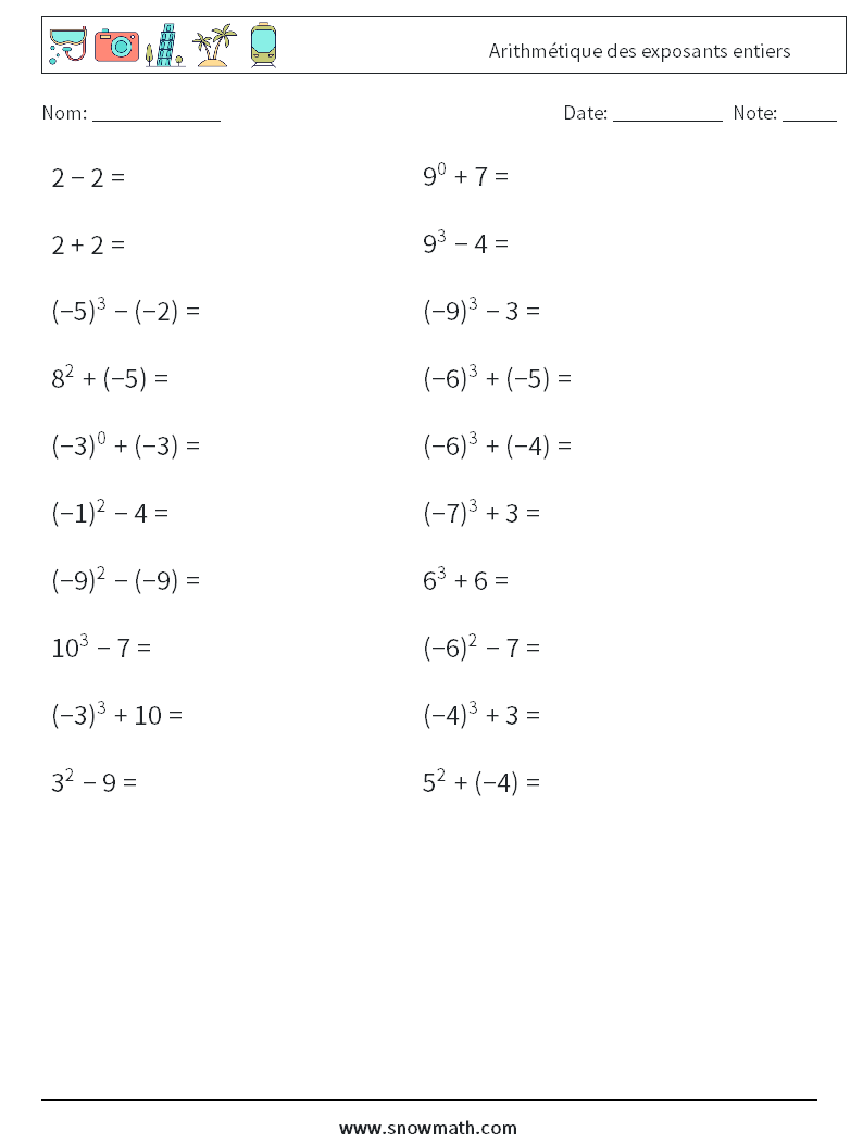 Arithmétique des exposants entiers Fiches d'Exercices de Mathématiques 4