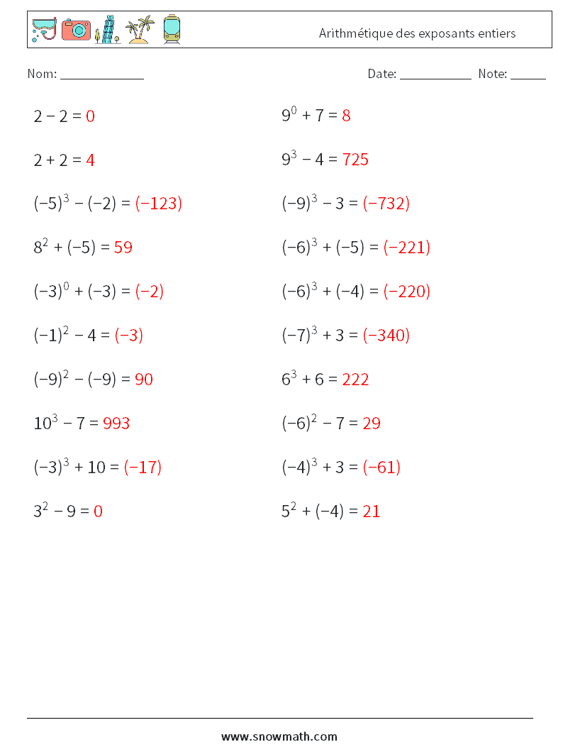 Arithmétique des exposants entiers Fiches d'Exercices de Mathématiques 4 Question, Réponse