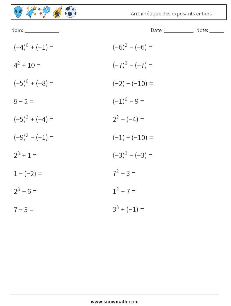 Arithmétique des exposants entiers Fiches d'Exercices de Mathématiques 5