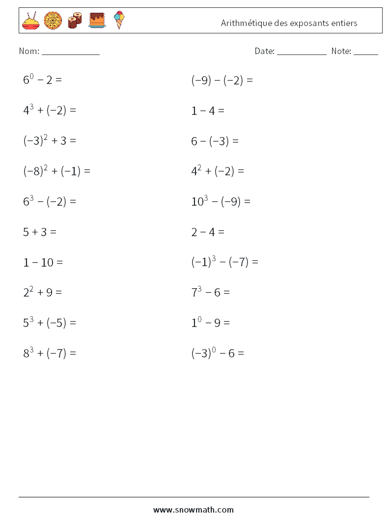 Arithmétique des exposants entiers Fiches d'Exercices de Mathématiques 9