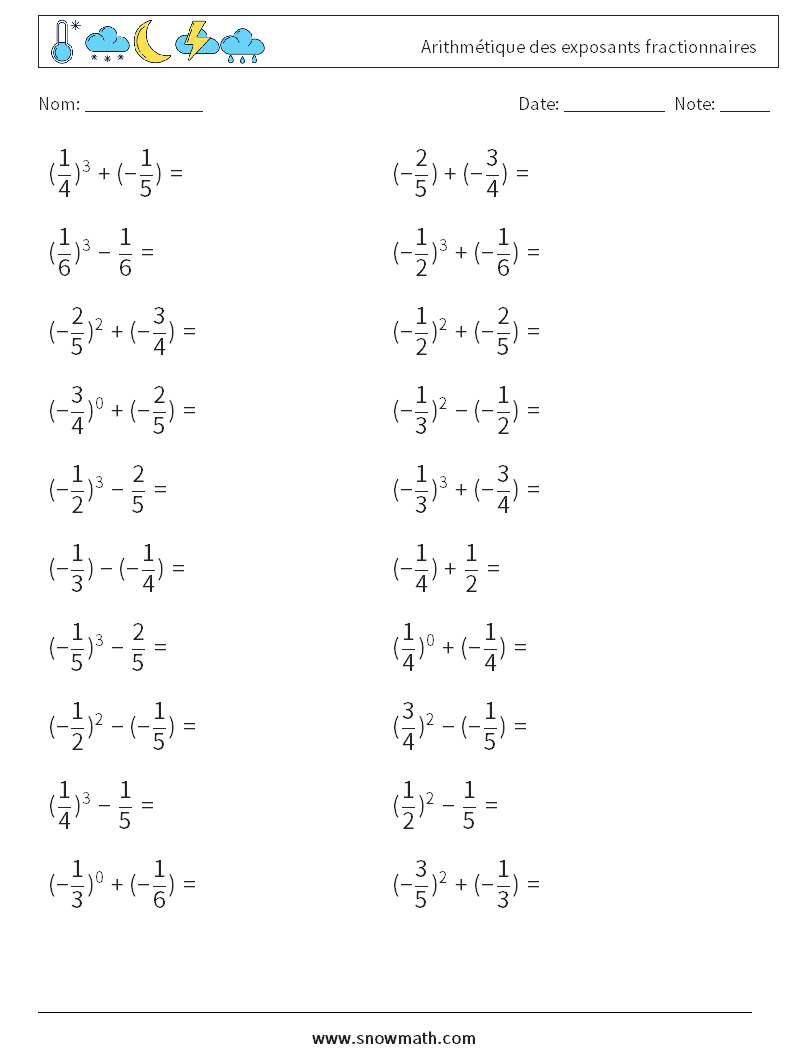 Arithmétique des exposants fractionnaires Fiches d'Exercices de Mathématiques 1