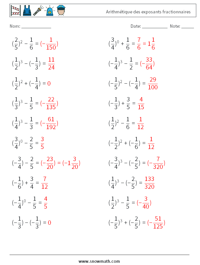 Arithmétique des exposants fractionnaires Fiches d'Exercices de Mathématiques 2 Question, Réponse