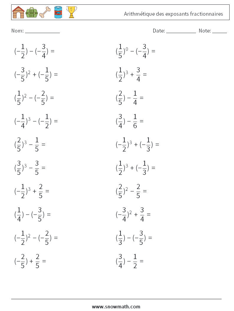 Arithmétique des exposants fractionnaires Fiches d'Exercices de Mathématiques 3
