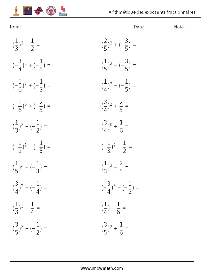 Arithmétique des exposants fractionnaires Fiches d'Exercices de Mathématiques 7