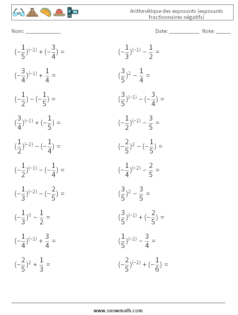  Arithmétique des exposants (exposants fractionnaires négatifs)