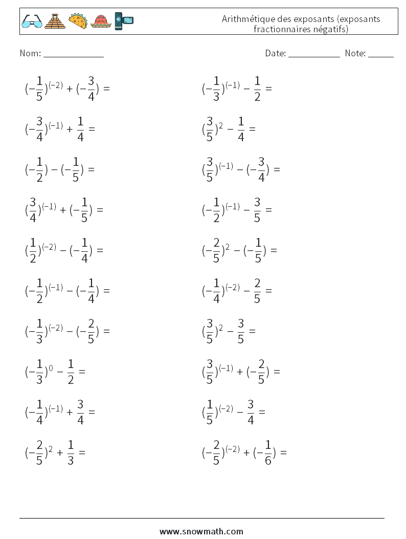  Arithmétique des exposants (exposants fractionnaires négatifs) Fiches d'Exercices de Mathématiques 1