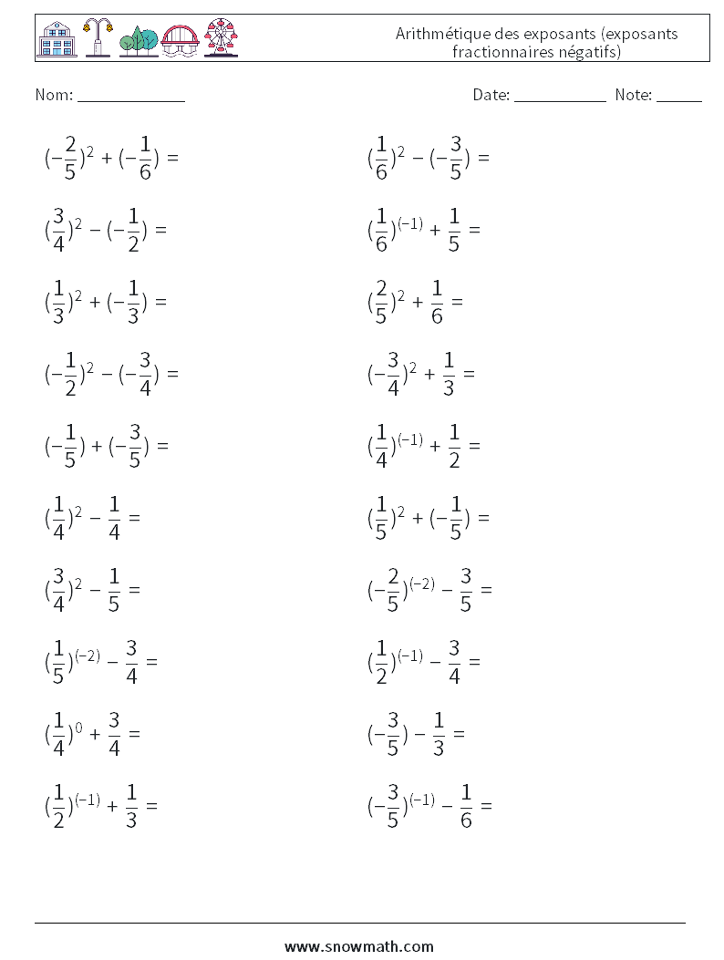  Arithmétique des exposants (exposants fractionnaires négatifs) Fiches d'Exercices de Mathématiques 2