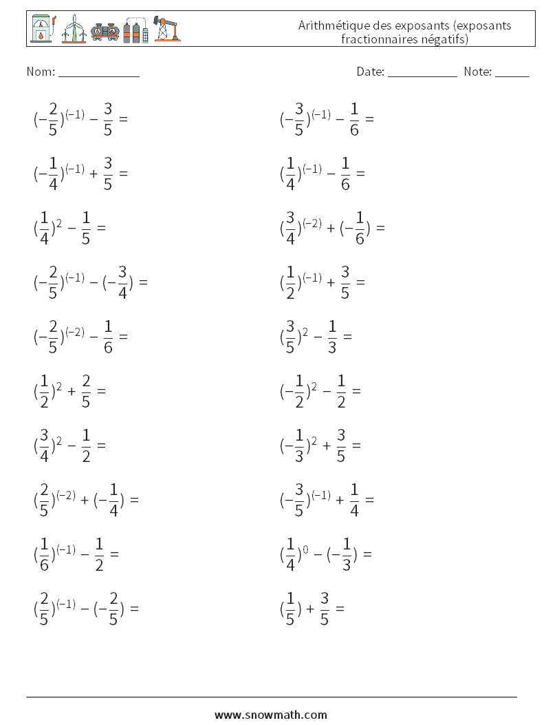 Arithmétique des exposants (exposants fractionnaires négatifs) Fiches d'Exercices de Mathématiques 3