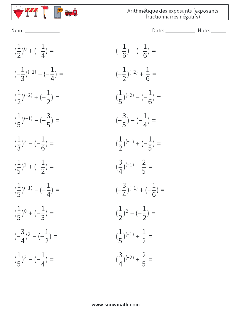  Arithmétique des exposants (exposants fractionnaires négatifs) Fiches d'Exercices de Mathématiques 4