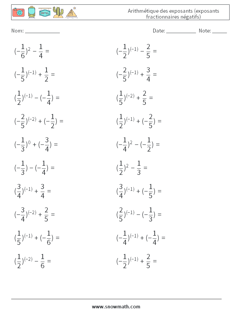  Arithmétique des exposants (exposants fractionnaires négatifs) Fiches d'Exercices de Mathématiques 7