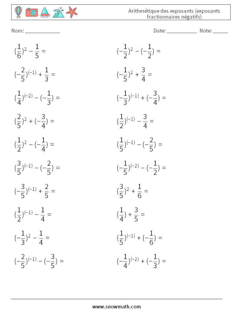  Arithmétique des exposants (exposants fractionnaires négatifs) Fiches d'Exercices de Mathématiques 8