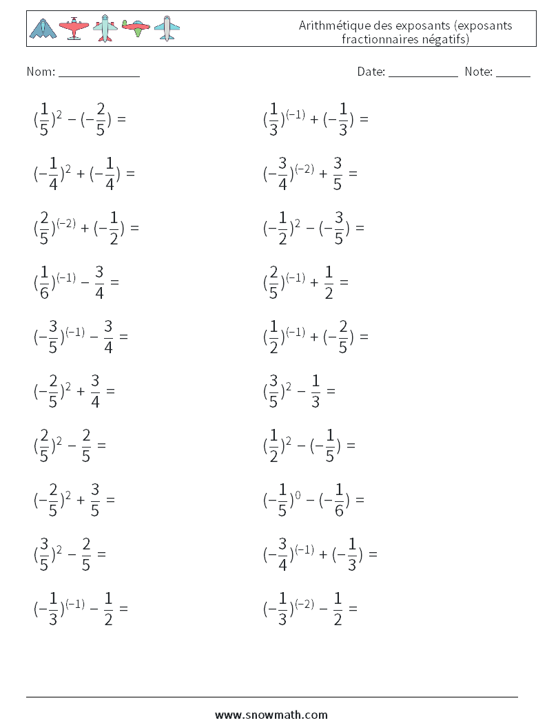  Arithmétique des exposants (exposants fractionnaires négatifs) Fiches d'Exercices de Mathématiques 9