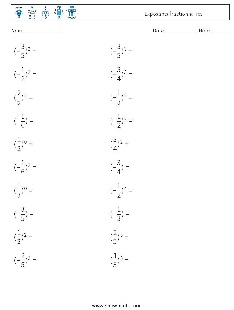 Exposants fractionnaires Fiches d'Exercices de Mathématiques 1