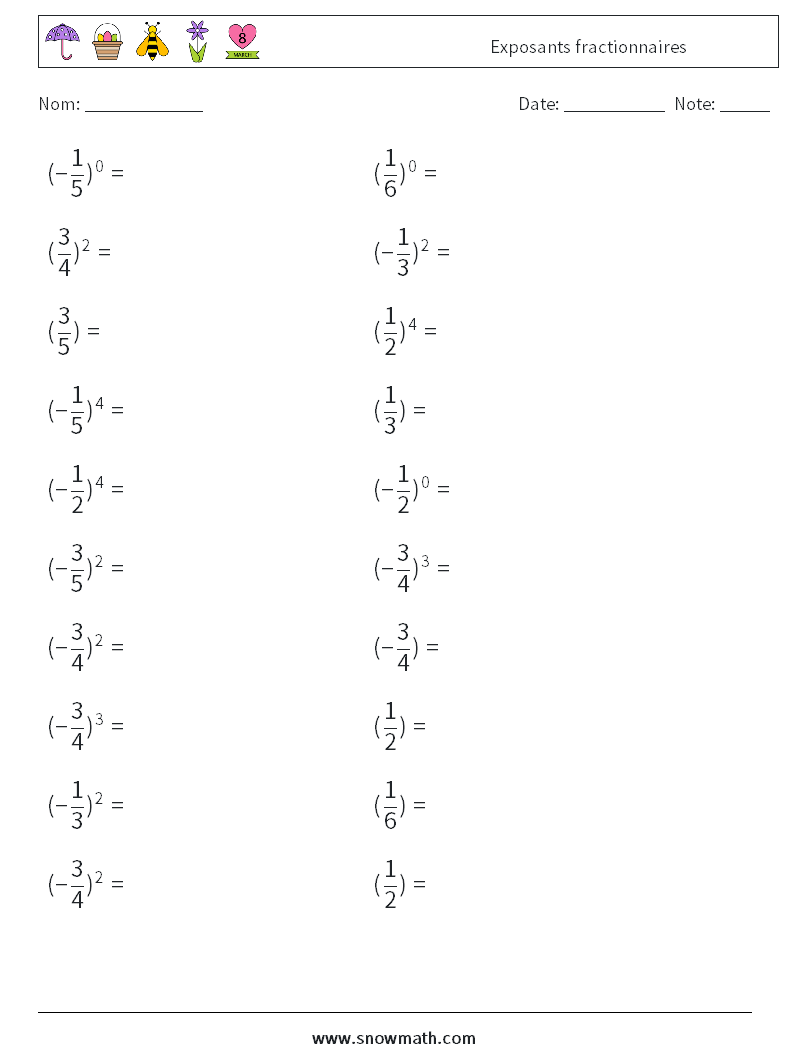 Exposants fractionnaires Fiches d'Exercices de Mathématiques 2