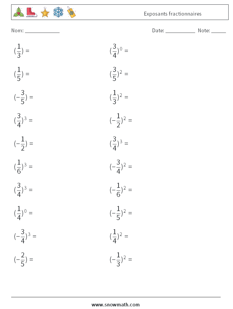 Exposants fractionnaires Fiches d'Exercices de Mathématiques 3