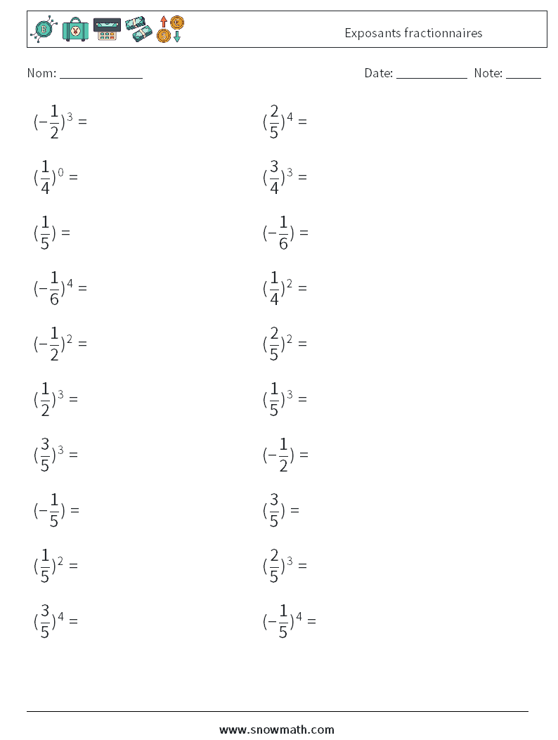 Exposants fractionnaires Fiches d'Exercices de Mathématiques 5