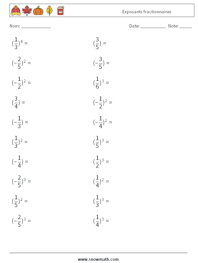 Exposants fractionnaires Fiches d'Exercices de Mathématiques 7