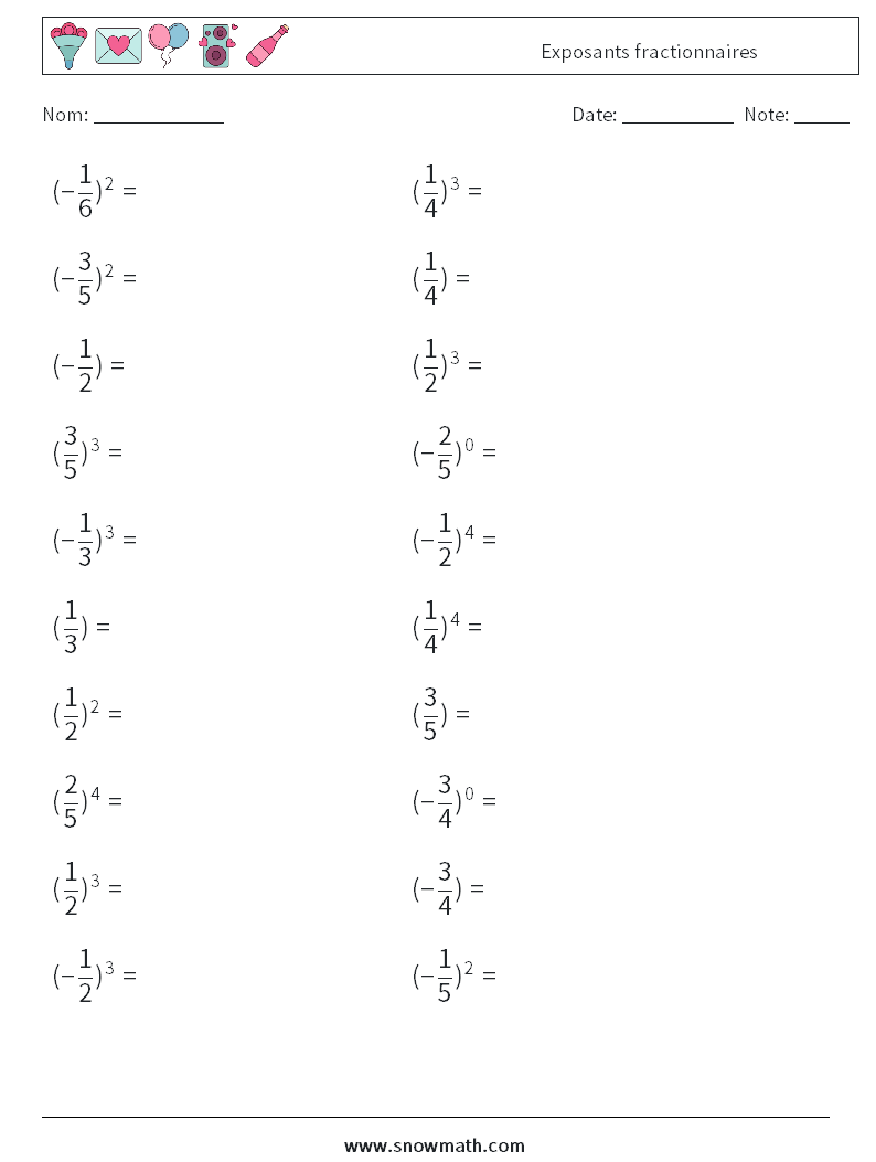 Exposants fractionnaires Fiches d'Exercices de Mathématiques 9