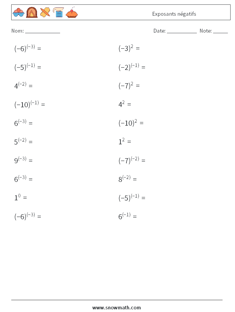  Exposants négatifs Fiches d'Exercices de Mathématiques 1