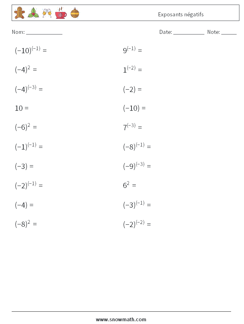  Exposants négatifs Fiches d'Exercices de Mathématiques 2