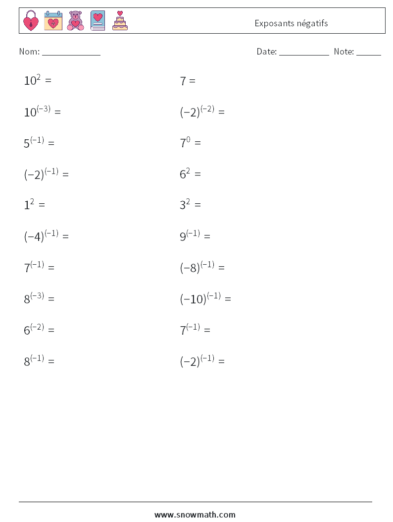  Exposants négatifs Fiches d'Exercices de Mathématiques 3