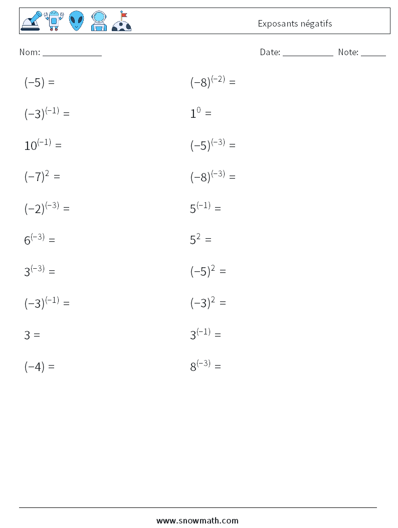  Exposants négatifs Fiches d'Exercices de Mathématiques 8