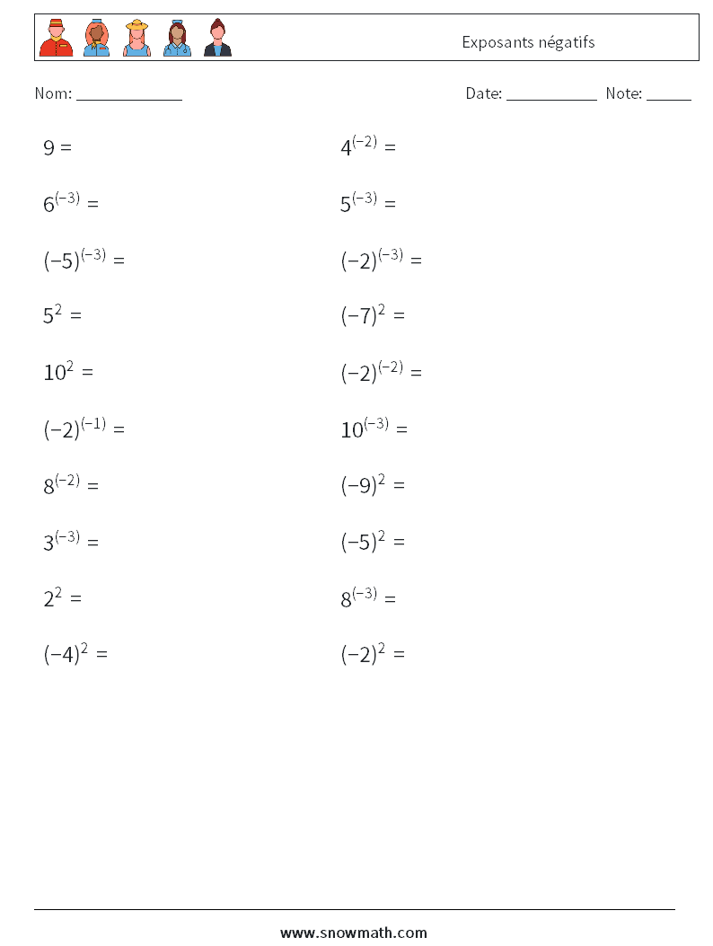  Exposants négatifs Fiches d'Exercices de Mathématiques 9