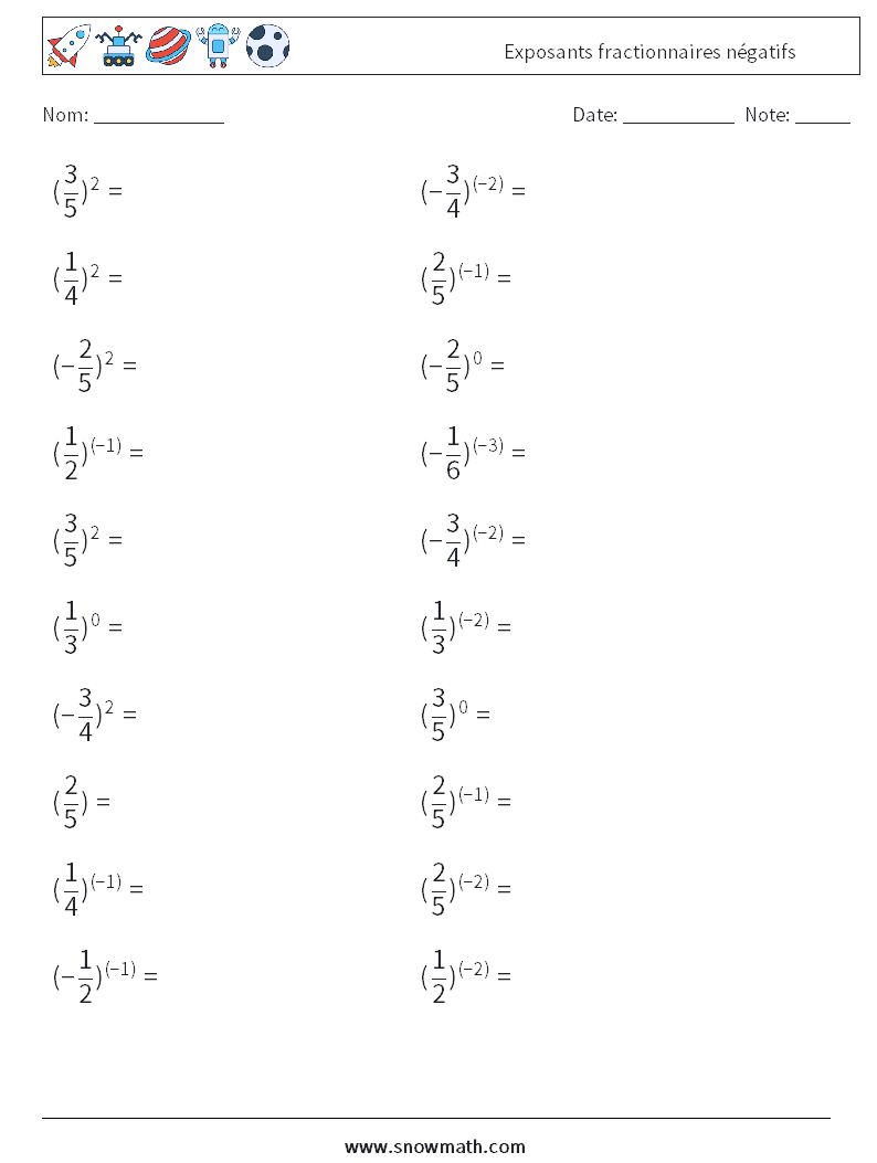 Exposants fractionnaires négatifs Fiches d'Exercices de Mathématiques 3