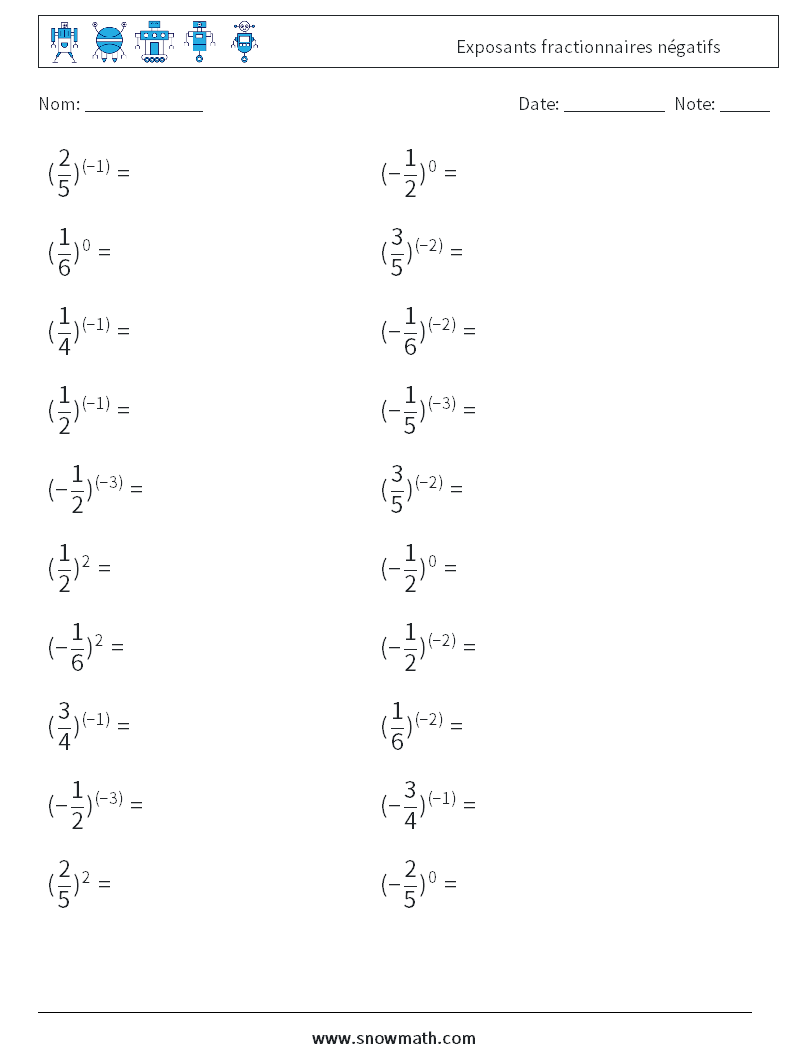 Exposants fractionnaires négatifs Fiches d'Exercices de Mathématiques 4