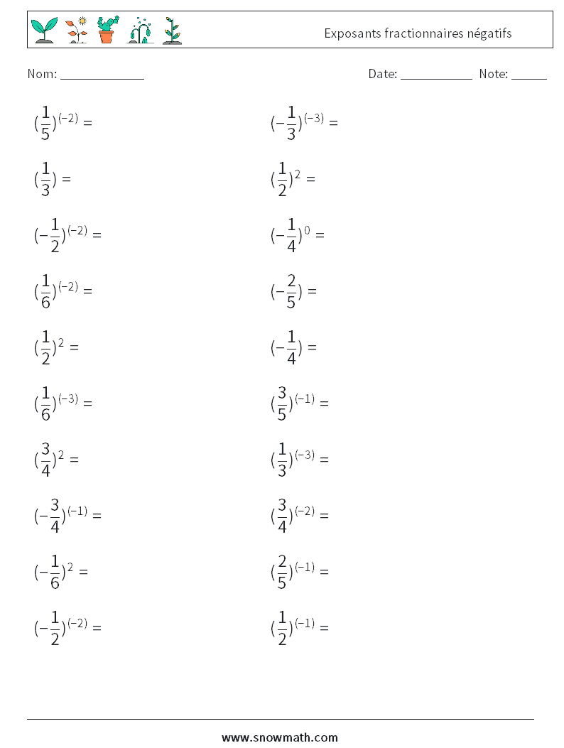 Exposants fractionnaires négatifs Fiches d'Exercices de Mathématiques 5