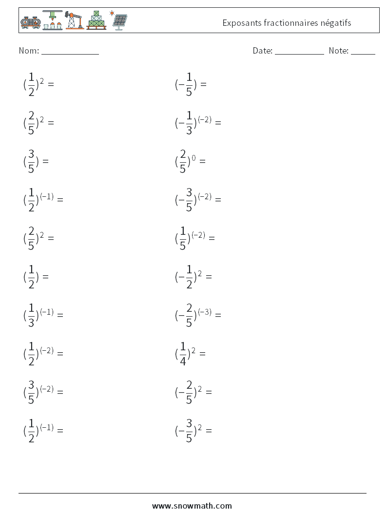 Exposants fractionnaires négatifs Fiches d'Exercices de Mathématiques 6