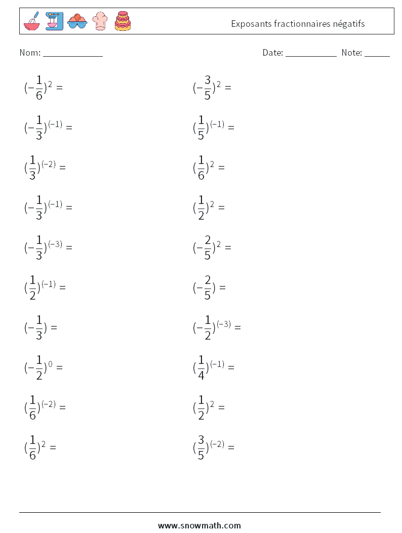 Exposants fractionnaires négatifs Fiches d'Exercices de Mathématiques 7